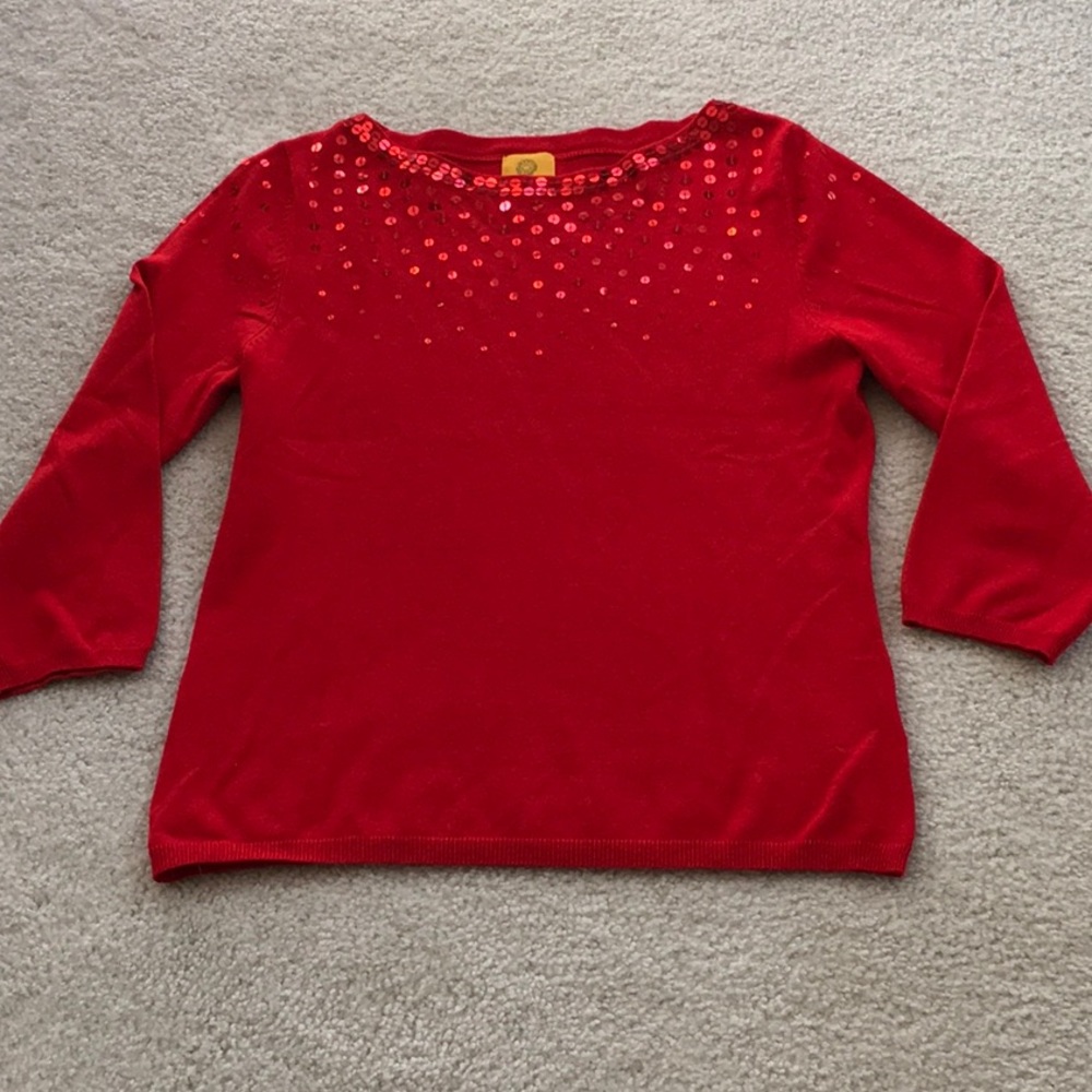 RUBY RD - Red Sequins Lightweight Sweater